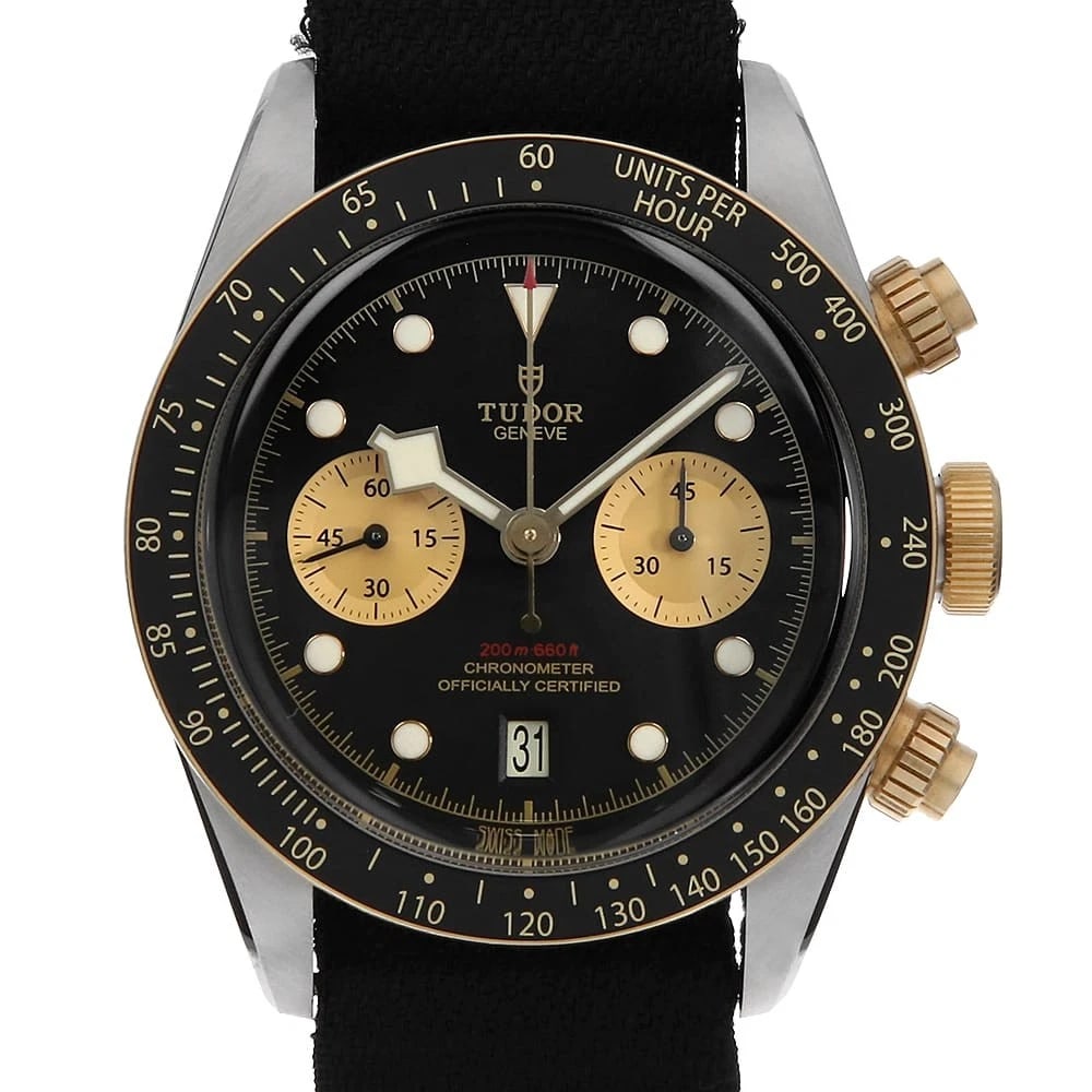 TUDOR BLACK BAY CHRONO S & G WRIST WATCH: TUDOR Black Bay Chrono S & G Wrist Watch Brand: TUDOR Type: Wrist watch Material: Band Material Stainless Steel/Yellow Gold, Case Material Stainless Steel Color: Black Size: Case:W41mm Accessorie
