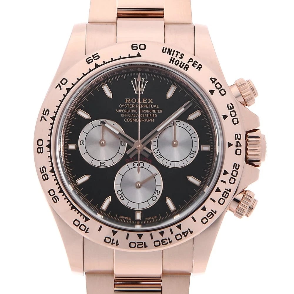 ROLEX COSMOGRAPH DAYTONA BLACK X SAND DUST WRIST WATCH: ROLEX Cosmograph Daytona black x Sand Dust Wrist Watch Brand: ROLEX Type: Wrist watch Material: Band Material Everose Gold, Case Material Everose Gold Color: Black Size: Case:W40mm Circumference o