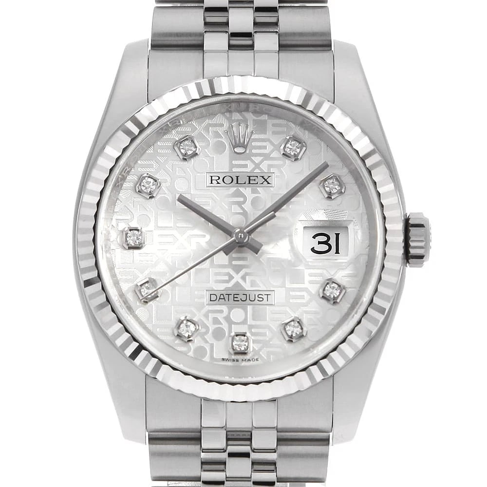 ROLEX DATEJUST 10P DIAMOND SILVER CARVING WRIST WATCH: ROLEX Datejust 10P Diamond Silver Carving Wrist Watch Brand: ROLEX Type: Wrist watch Material: Band Material Stainless Steel, Case Material Stainless Steel/White gold Color: Silver Size: Case:W36m