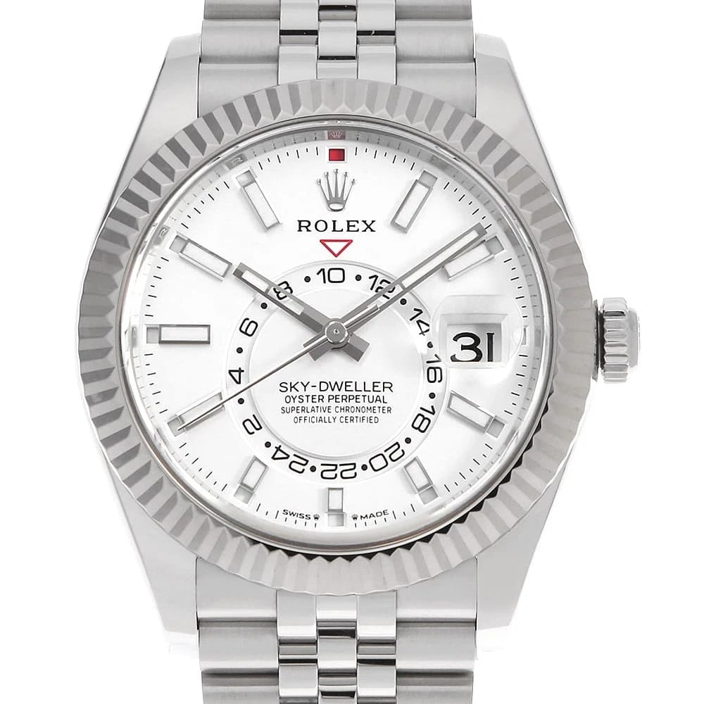 ROLEX SKY-DWELLER WHITE 5 ROW JUBILEE BRACELET WRIST WATCH: ROLEX SKY-DWELLER white 5 row jubilee bracelet Wrist Watch Brand: ROLEX Type: Wrist watch Material: Band Material Stainless Steel, Case Material Stainless Steel Color: White Size: Case:W42mm Circu