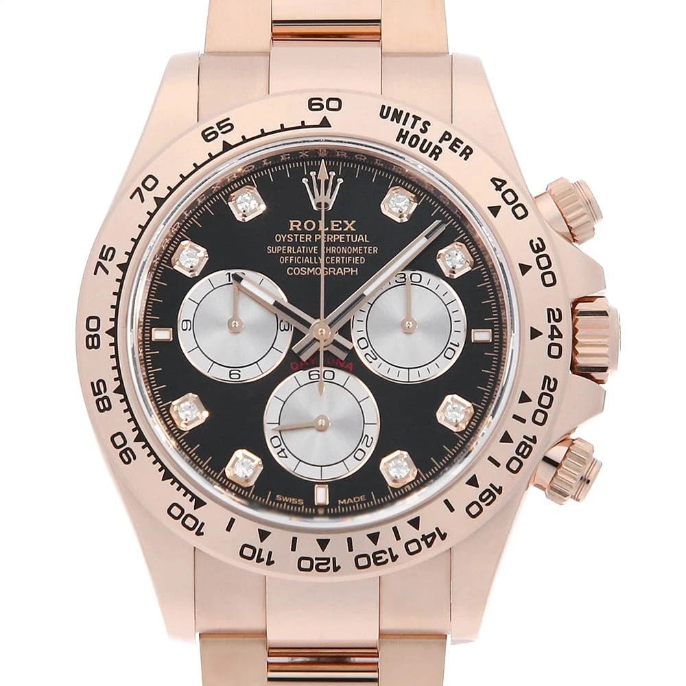ROLEX COSMOGRAPH DAYTONA 8P DIAMOND BLACK WRIST WATCH: ROLEX Cosmograph Daytona 8P diamond black Wrist Watch Brand: ROLEX Type: Wrist watch Material: Band Material Everose Gold, Case Material Everose Gold Color: Black Size: Case:W40mm Circumference of