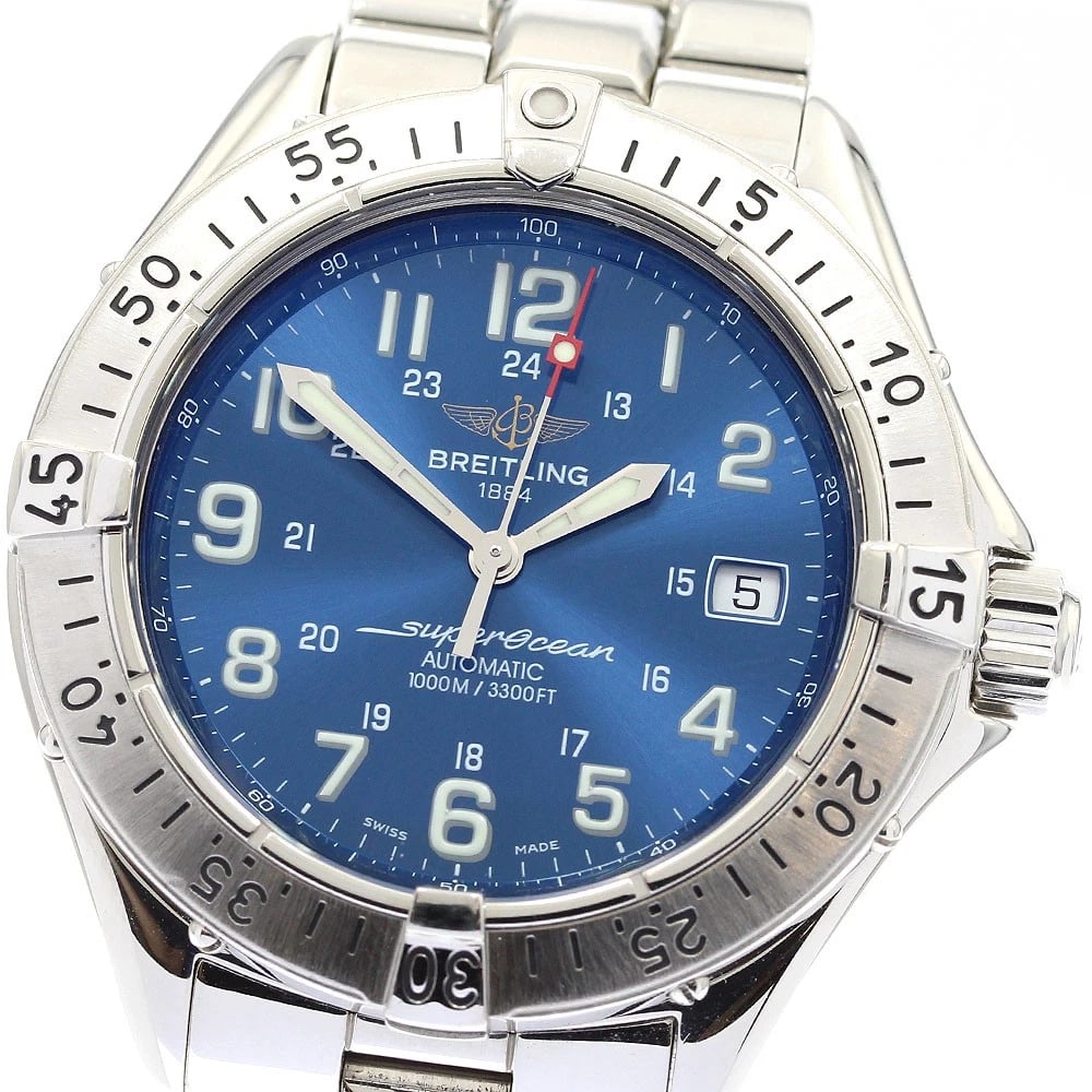 BREITLING SUPER OCEAN DATE BLUE DIAL AUTOMATIC WATCH WRIST WATCH (1 of 3)