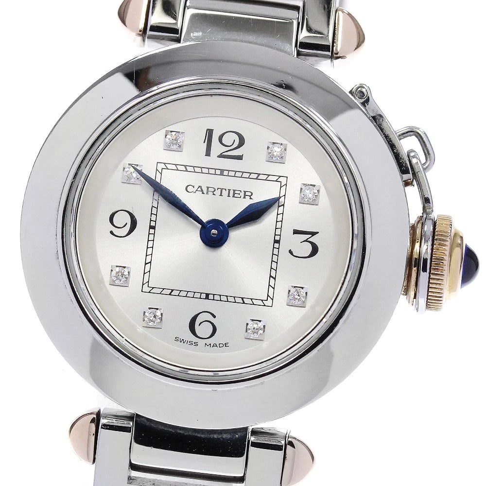 CARTIER MISPACHA 8P DIAMOND SILVER DIAL QUARTZ WATCH WRIST WATCH (1 of 3)