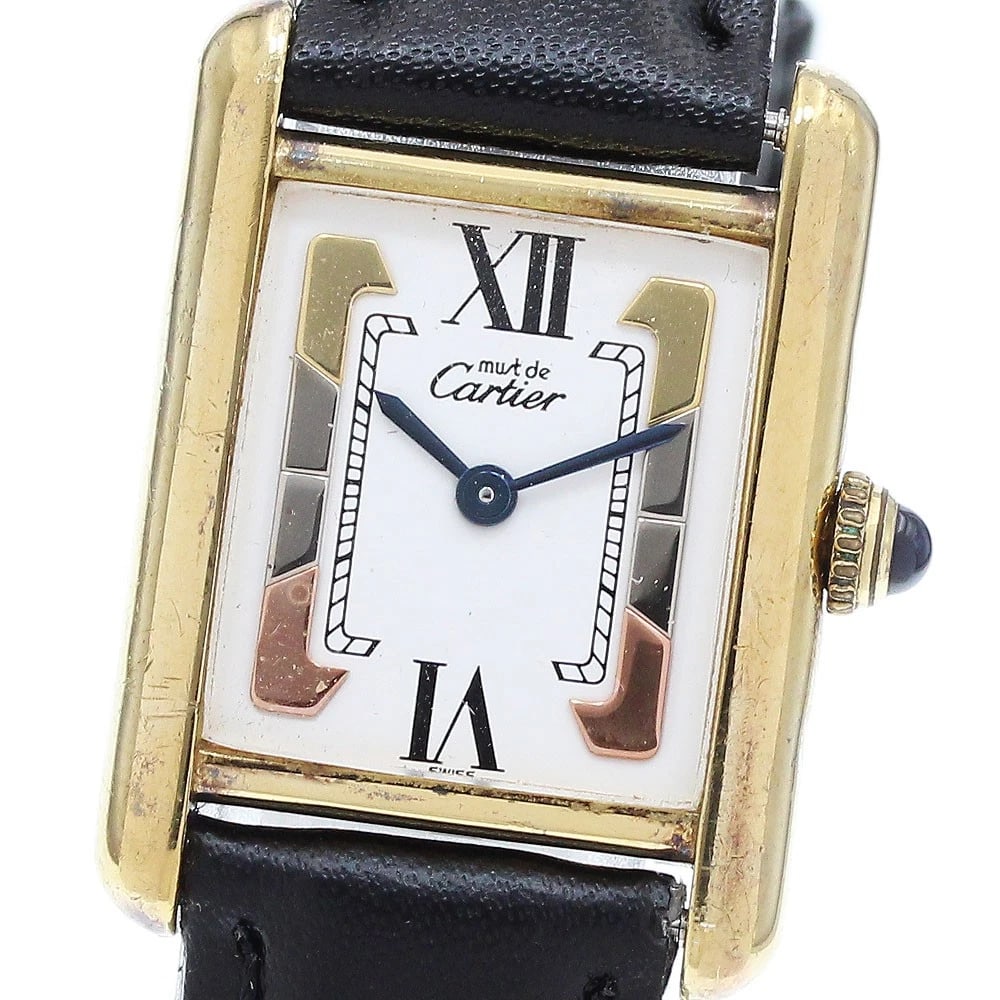 CARTIER MUST TANK SM VERMEIL WHITE DIAL QUARTZ WATCH WRIST WATCH (1 of 4)