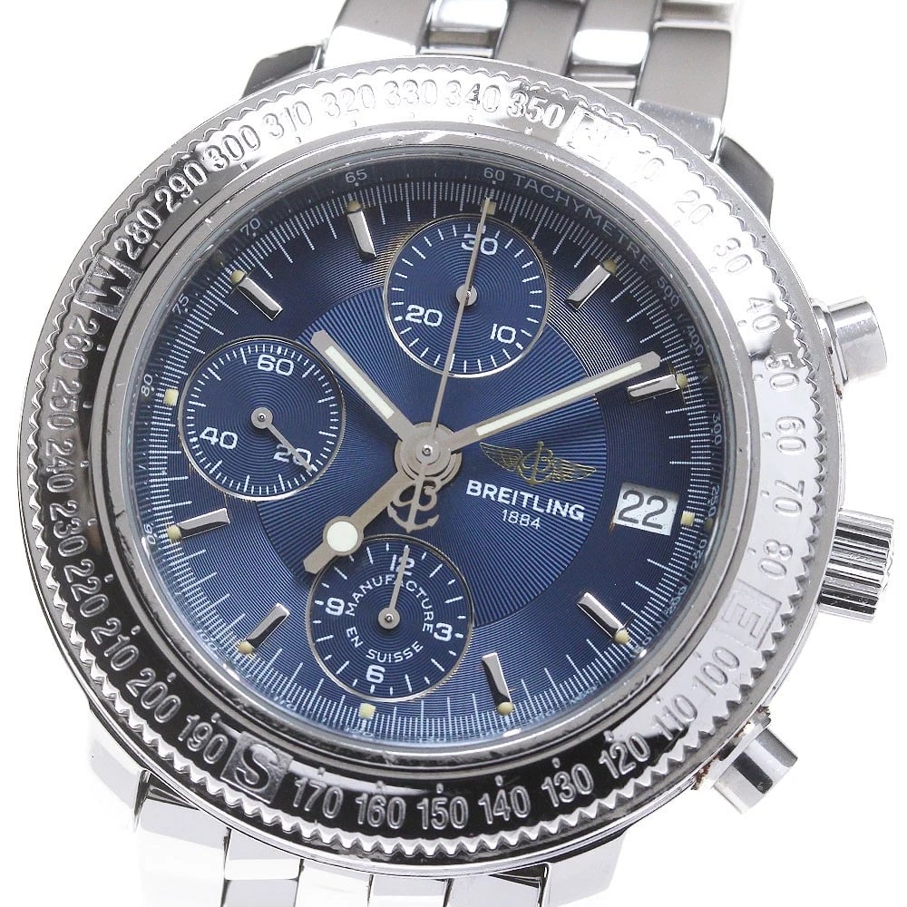BREITLING ASTROMAT LONGITUDE CHRONOGRAPH NAVY DIAL AUTOMATIC WRIST WATCH: BREITLING Astromat Longitude Chronograph Navy Dial Automatic Wrist Watch Brand: BREITLING Type: Wristwatch Material: Band Material Stainless Steel, Case Material Stainless Steel Color: Band Color S