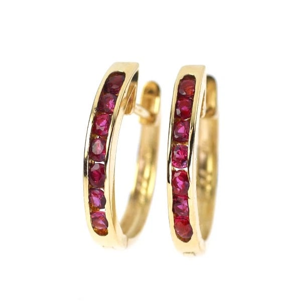 K18YG RUBY HOOP EARRINGS: K18YG ruby hoop earrings Brand: None Type/Style: piercing Material: Metal Purity K18, Metal Gold, Main Stone/Creation Ruby Color: None Size: Length/Width/Diameter15.1 Accessories: None