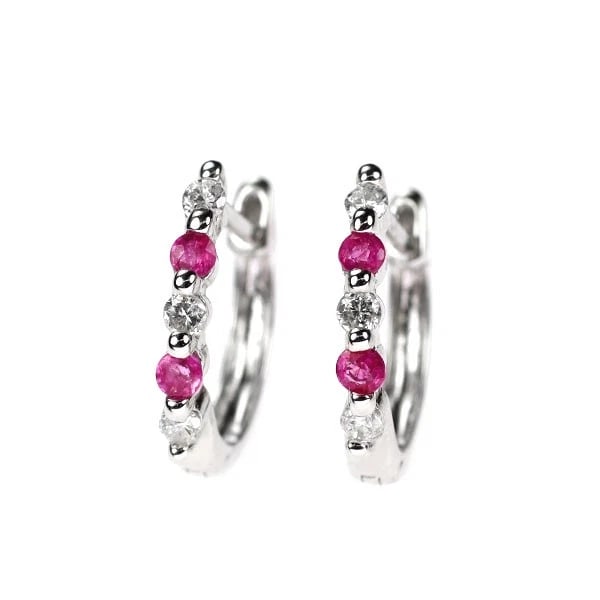 K18WG PINK SAPPHIRE DIAMOND HOOP EARRINGS: K18WG pink sapphire diamond hoop earrings Brand: None Type/Style: piercing Material: Metal Purity K18, Metal Gold, Main Stone/Creation sapphires Color: None Size: Length/Width/Diameter13.2 Access