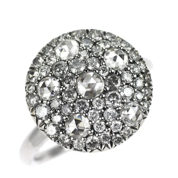 K18WG ROSE CUT/ROUND BRILLIANT DIAMOND RING: K18WG Rose Cut/Round Brilliant Diamond Ring Brand: None Type/Style: Ring Material: Metal Purity K18, Metal Gold, Main Stone/Creation Natural Color: White Gold Size: 6.25 - 6.5 US Accessories: