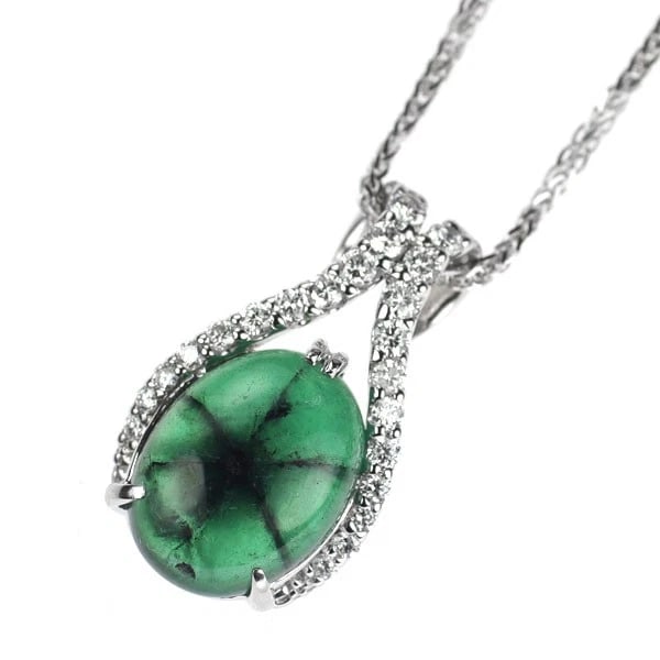 RARE PT900/ K18WG TRAPICHE EMERALD DIAMOND PENDANT NECKLACE (1 of 2)