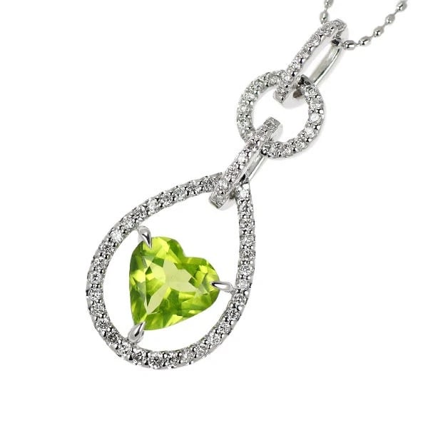 K18WG PERIDOT DIAMOND PENDANT NECKLACE: K18WG Peridot Diamond Pendant Necklace Brand: None Type/Style: Pendant Necklace Material: Metal Purity K18, Metal Gold, Main Stone/Creation peridot Color: None Size: Necklace: Chain Length