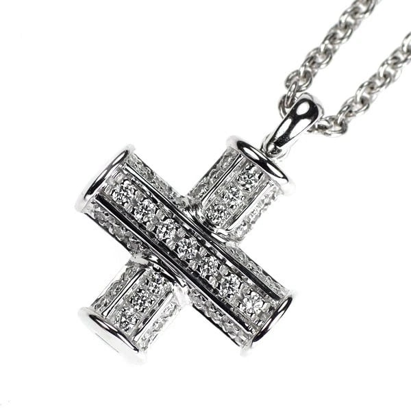BULGARI K18WG GREEK CROSS 3 ROW DIAMOND PENDANT NECKLACE (1 of 2)