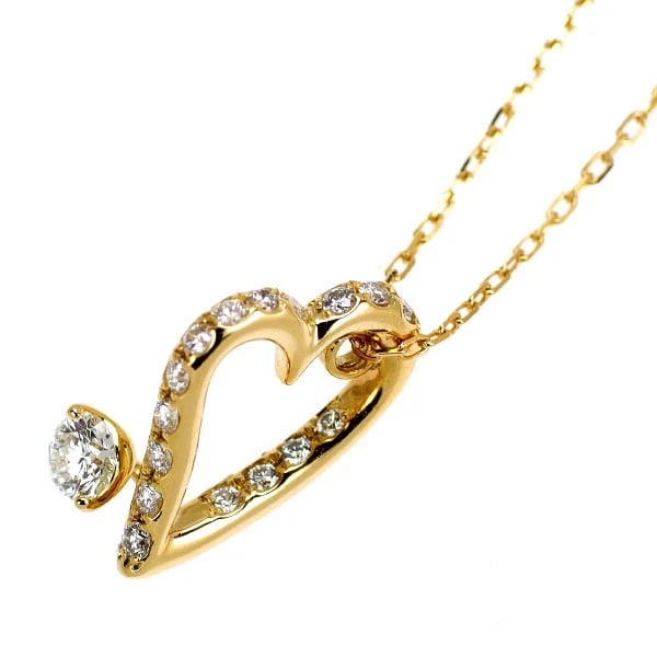 K18YG HEART DIAMOND PENDANT NECKLACE: K18YG heart diamond pendant necklace Brand: None Type/Style: Pendant Necklace Material: Metal Purity K18, Metal Gold, Main Stone/Creation Natural Color: None Size: Necklace: Chain Length 40 