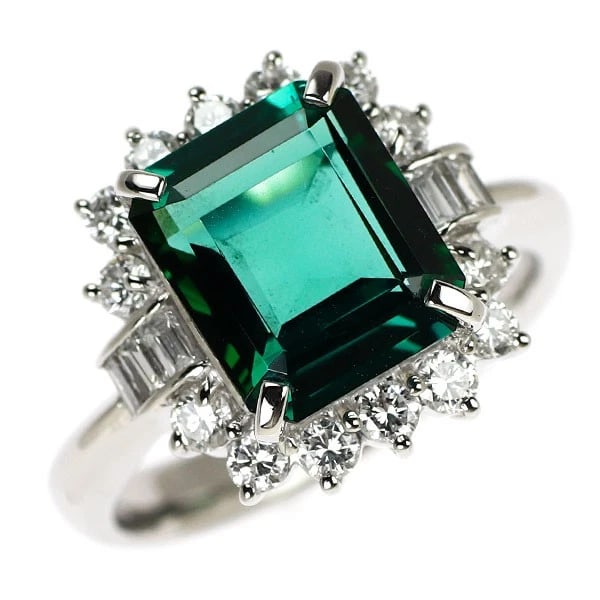 PT900 GREEN BLUE TOURMALINE DIAMOND RING (1 of 2)