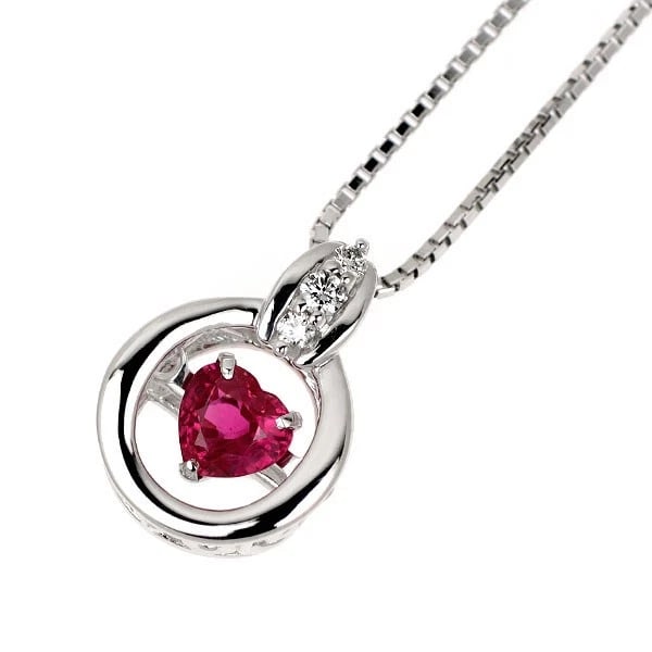 K18WG HEART SHAPE RUBY DIAMOND PENDANT NECKLACE (1 of 2)