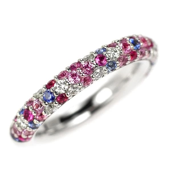 PONTE VECCHIO K18WG COLORED SAPPHIRE DIAMOND PINKY RING: Ponte Vecchio K18WG Colored Sapphire Diamond Pinky Ring Brand: Pontevecchio Type/Style: Ring Material: Metal Purity K18, Metal Gold, Main Stone/Creation sapphires Color: White Gold Size: 2.5