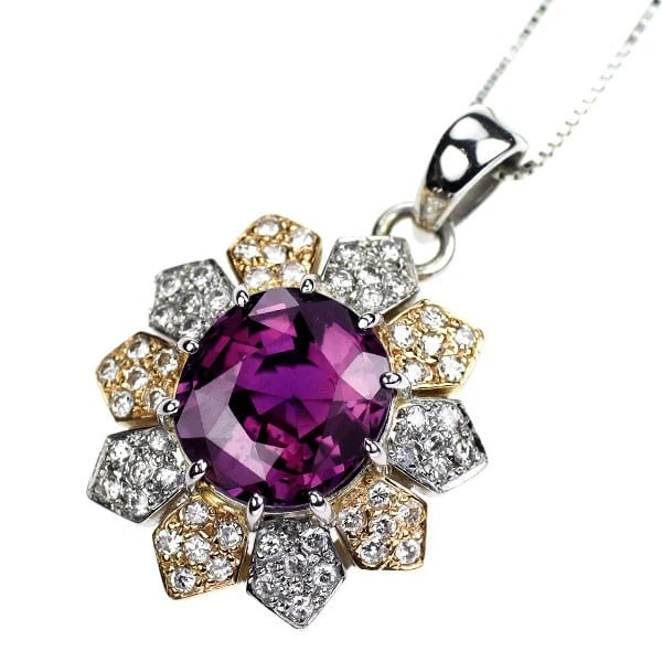 PT900/ K18/ PT850 PURPLE SAPPHIRE DIAMOND PENDANT NECKLACE: Pt900/ K18/ Pt850 purple sapphire diamond pendant necklace Brand: None Type/Style: Pendant Necklace Material: Metal Purity 850, Metal Platinum, Main Stone/Creation sapphires Color: none Size: