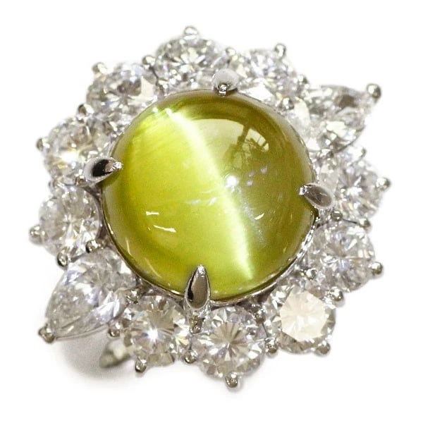 PT900 CHRYSOBERYL CAT'S EYE DIAMOND RING (1 of 2)
