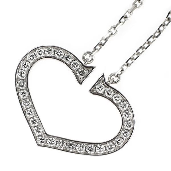 CARTIER K18WG C HEART DIAMOND PENDANT NECKLACE: Cartier K18WG C Heart Diamond Pendant Necklace Brand: Cartier Type/Style: Pendant Necklace Material: Metal Purity K18, Metal Gold, Main Stone/Creation Natural Color: none Size: Necklace: Chain