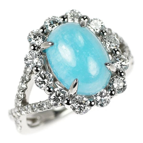 BRAND NEW PT950 CABOCHON PARAIBA TOURMALINE DIAMOND RING: Brand New Pt950 Cabochon Paraiba Tourmaline Diamond Ring Brand: None Type/Style: Ring Material: Metal Purity None, Metal Pt950, Main Stone/Creation tourmaline Color: Platinum Size: 6 US 