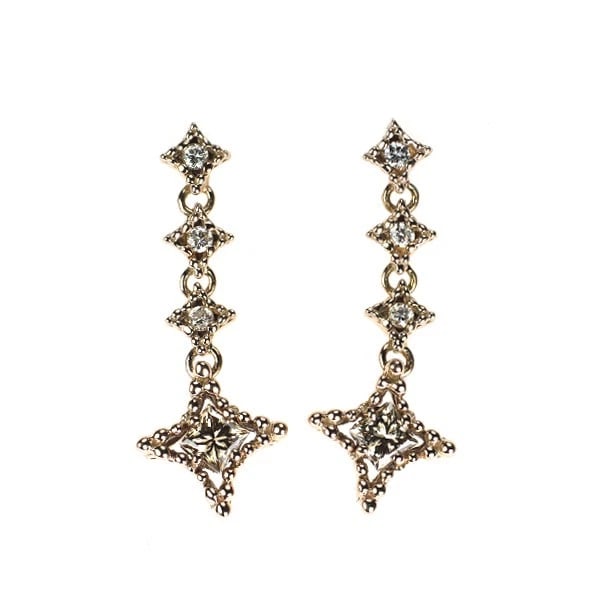 K18PG PRINCESS CUT DIAMOND EARRINGS: K18PG princess cut diamond earrings Brand: None Type/Style: piercing Material: Metal Purity K18, Metal Gold, Main Stone/Creation Natural Color: None Size: Length/Width/Diameter22.5 