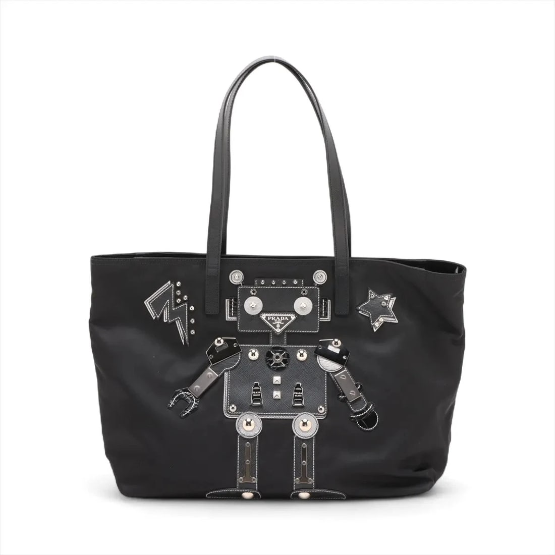 PRADA TESSUTO NYLON X LEATHER TOTE BAG BLACK: Prada Tessuto nylon x leather Tote bag Black Brand: Prada Type: Tote bag Material: Nylon Color: Black Size: Height:11.2inch Length:13.8inch Depth:5.9inch Handle height:9.3inch Accessories: None