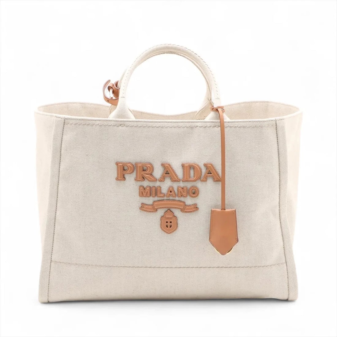 PRADA CANVAS HAND BAG BEIGE (1 of 10)