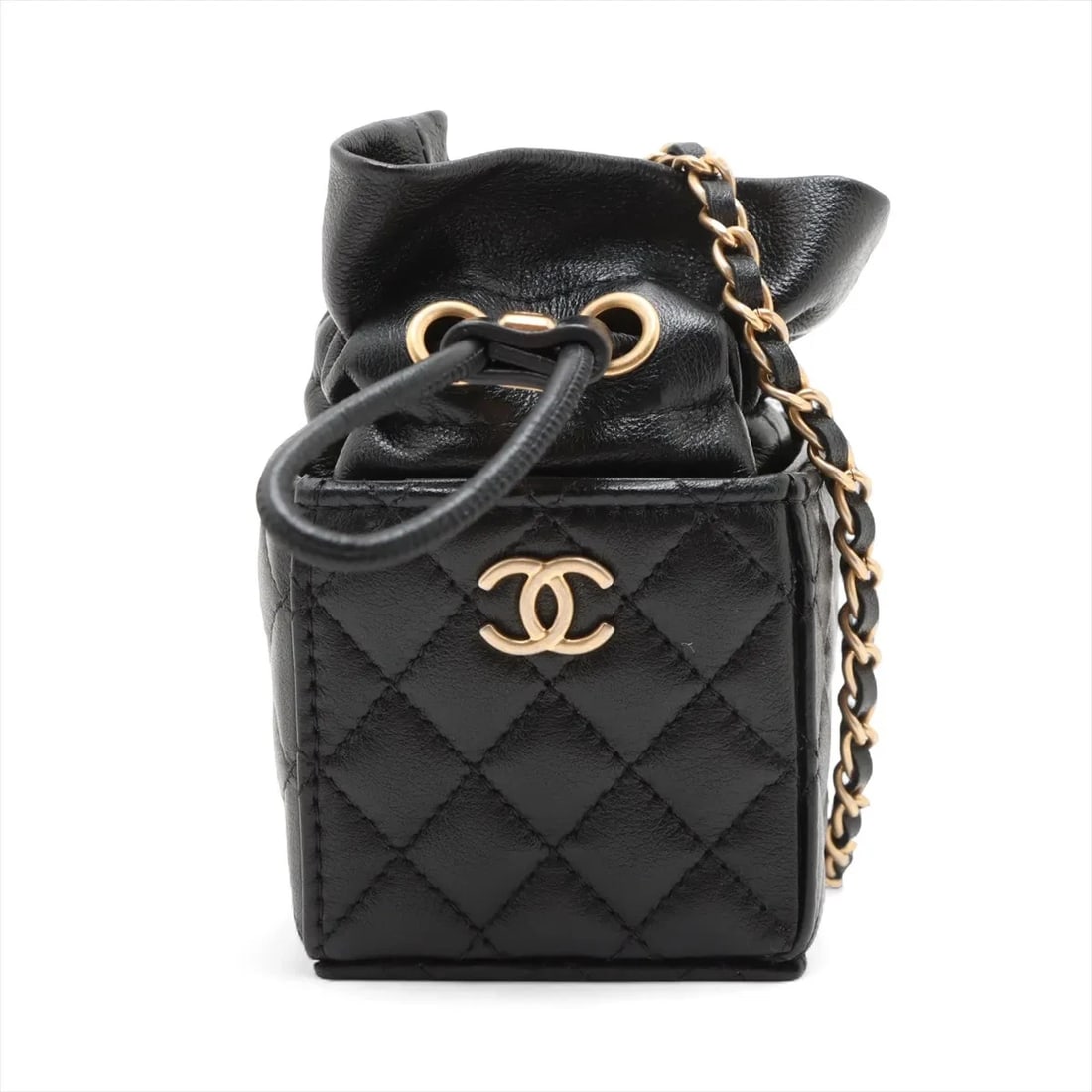 CHANEL MATELASSE LAMBSKIN CHAIN SHOULDER BAG: Chanel Matelasse Lambskin Chain Shoulder Bag Brand: Chanel Type: Shoulder bag Material: Lambskin Color: Black Size: Height:4.3inch Length:2.4inch Depth:2.4inch Shoulder height:21.7inch 