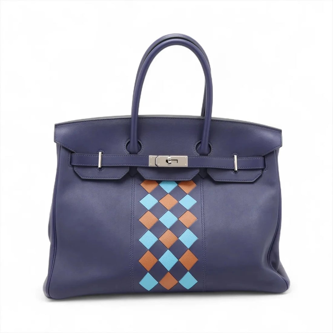 Hermes BIRKIN 35 LE TOURNAY TRESAGE VOW SWIFT: Hermes Birkin 35 Le Tournay Tresage Vow Swift Brand: Hermes Type: Hand bag Material: Veau Swift Color: blue ankle x gold x blue Knoll Size: Height:10.2inch Length:13.8inch Depth:7.3inch Handle hei