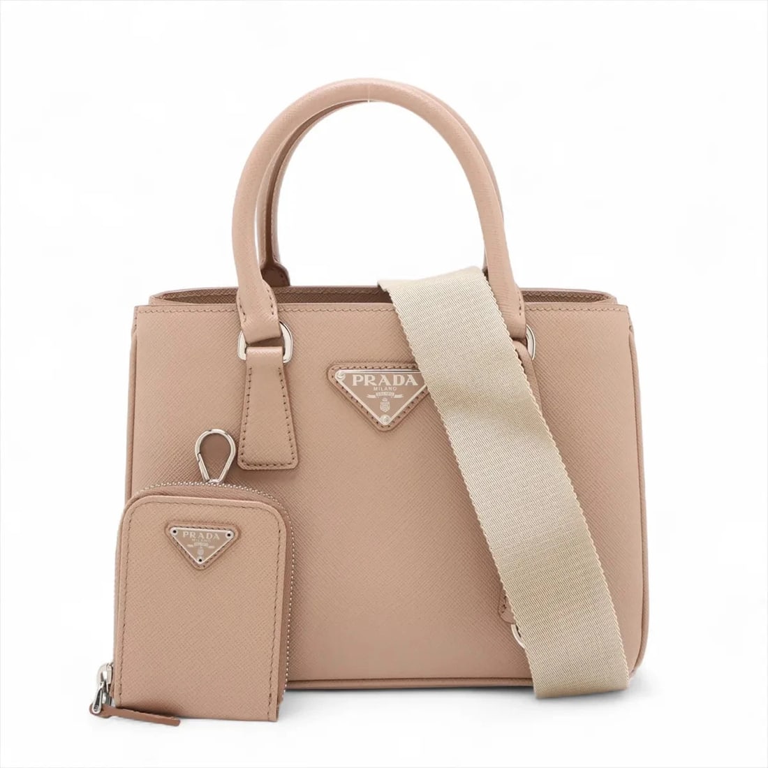 PRADA SAFFIANO LUX LEATHER 2 WAY HANDBAG BEIGE (1 of 7)