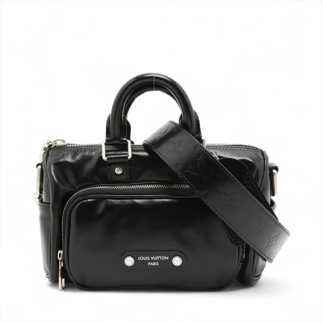 LOUIS VUITTON LV KNIGHT KEEPALL CARGO BANDOULIÈRE 25 BLACK: Louis Vuitton LV Knight Keepall Cargo Bandoulière 25 Black Brand: Louis Vuitton Type: Hand bag Material: None Color: Black Size: Height:5.9inch Length:9.4inch Depth:4.3inch Handle height:2.8inch