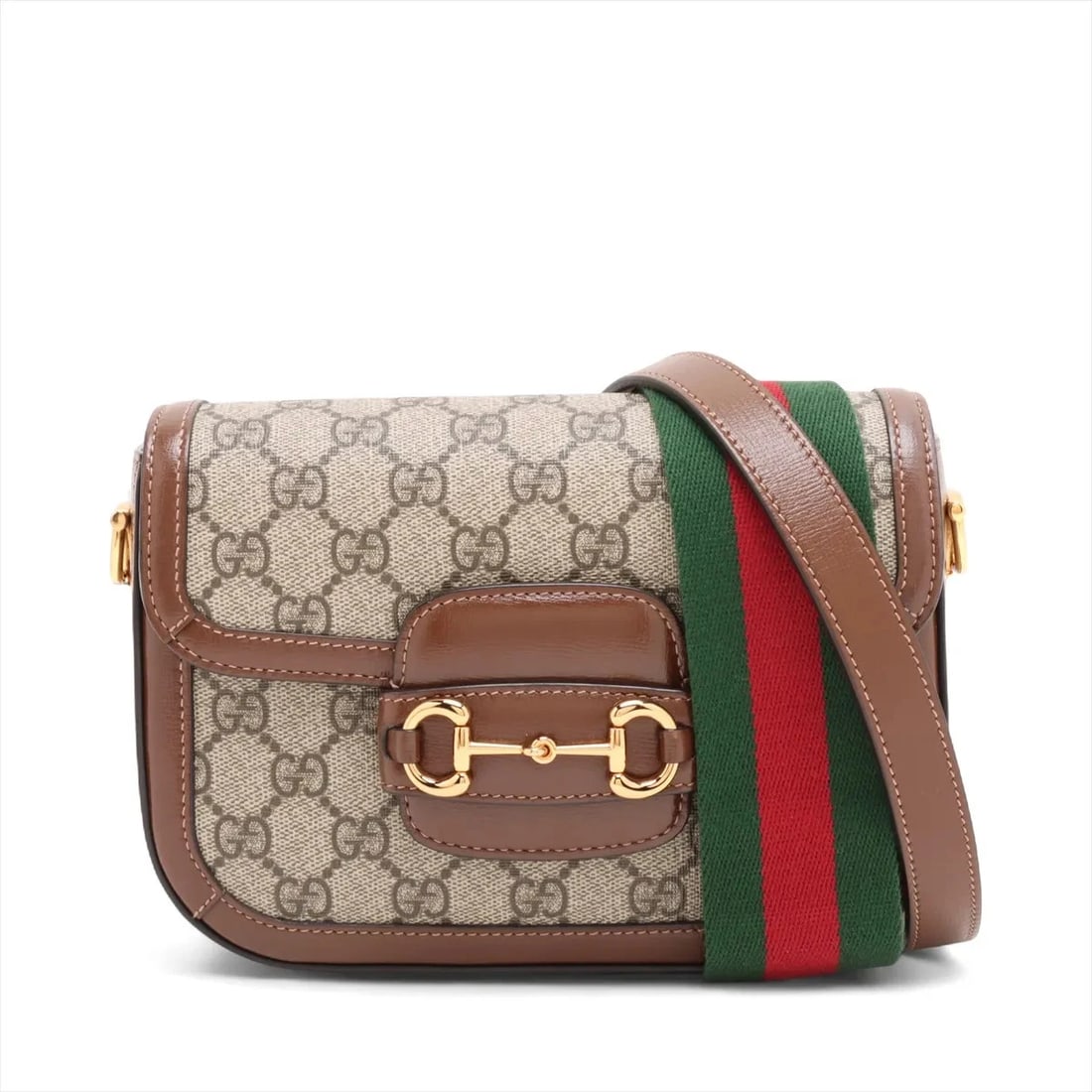 GUCCI GG SUPREME HORSEBIT PVCX LEATHER SHOULDER BAG: Gucci GG Supreme Horsebit PVCx leather Shoulder bag Brand: Gucci Type: Shoulder bag Material: PVC Color: Beige Size: Height:5.9inch Length:8.1inch Depth:1.8inch Shoulder height:23.6inch Accessori