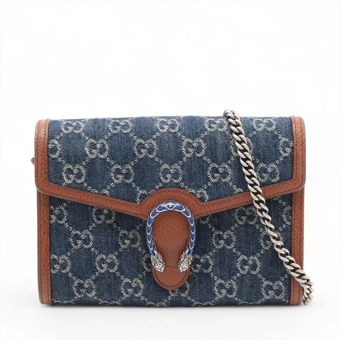 GUCCI GG DENIM DIONYSUS DENIM X LEATHER CHAIN WALLET (1 of 5)