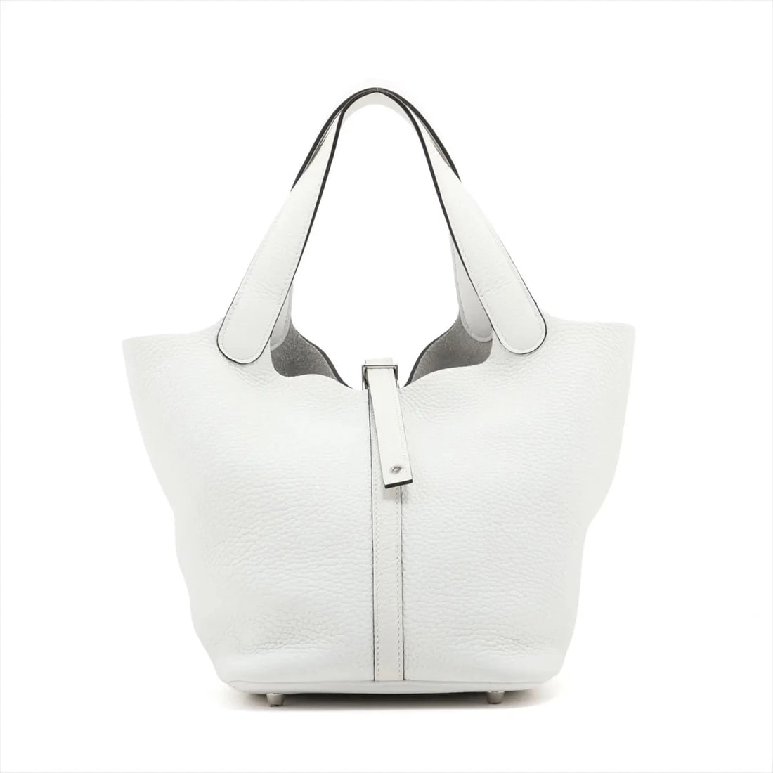 Hermes PICOTIN LOCK 22 MM TAURILLON CLEMENCE: Hermes Picotin Lock 22 MM Taurillon Clemence Brand: Hermes Type: Hand bag Material: Taurillon Clemence Color: NEW WHITE Size: Height:8.5inch Length:8.7inch Depth:6.9inch Handle height:6.1inch Acc