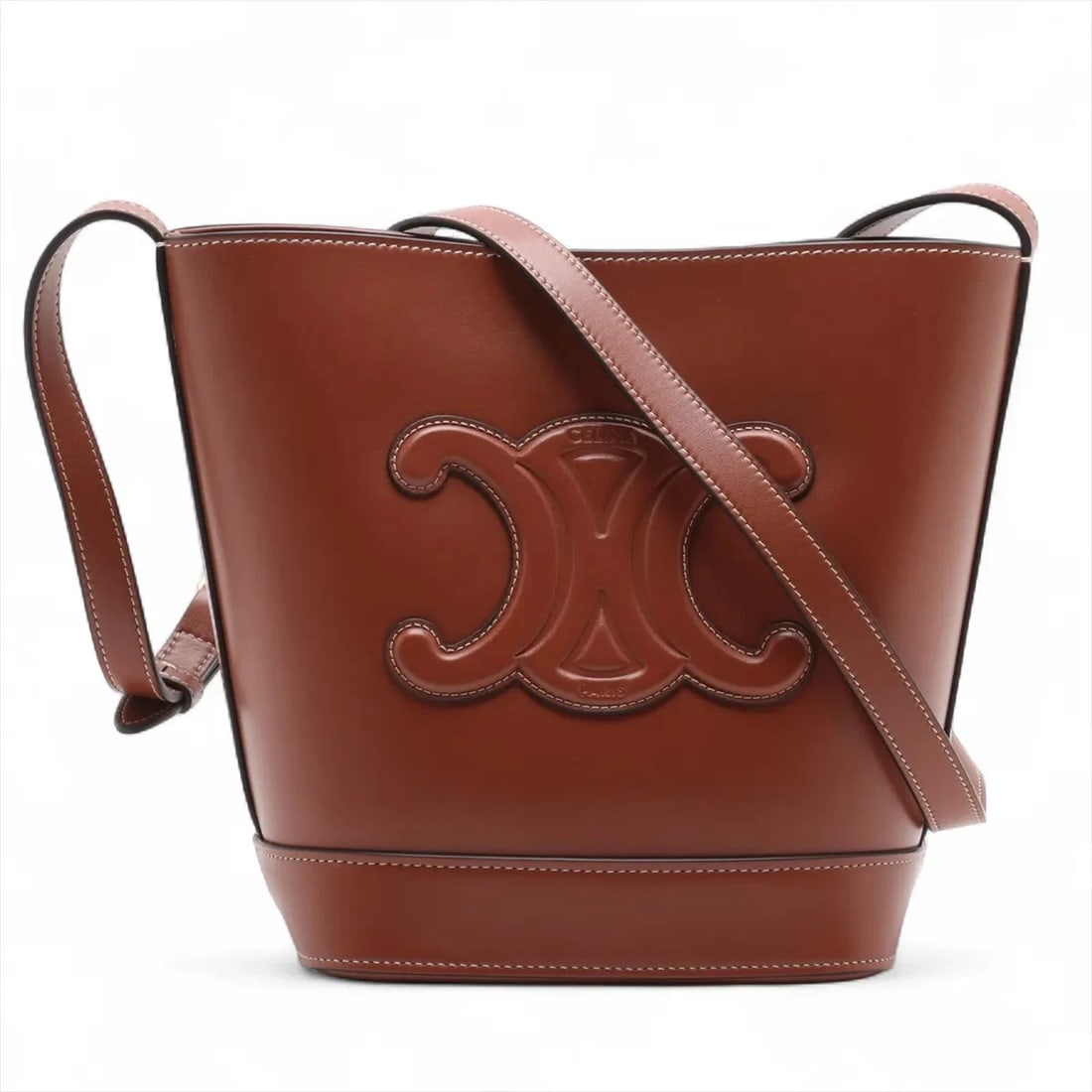 CELINE SMALL BUCKETS CUIR TRIOMPHE LEATHER SHOULDER BAG: Celine Small buckets Cuir Triomphe Leather Shoulder bag Brand: Celine Type: Shoulder bag Material: Leather Color: Brown Size: Height:8.9inch Length:7.1inch Depth:5.1inch Shoulder
