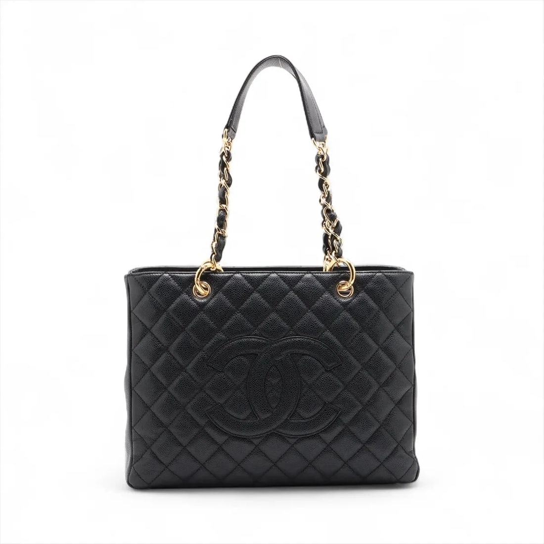 CHANEL GST CAVIAR SKIN CHAIN TOTE BAG: Chanel GST Caviar Skin Chain Tote Bag Brand: Chanel Type: Tote bag Material: Caviar Skin Color: Black Size: Height:9.6inch Length:13.0inch Depth:5.1inch Handle height:9.4inch Accessories: None