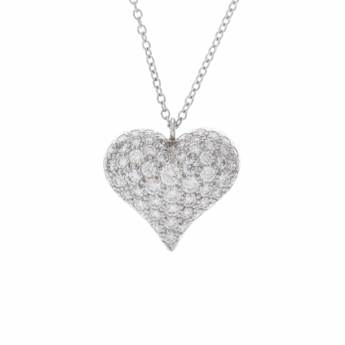 TIFFANY & CO. PINCHED HEART PT950 DIAMONDS NECKLACE: Tiffany & Co. Pinched Heart Pt950 Diamonds Necklace Brand: Tiffany & Co. Type/Style: Necklace Material: Metal Purity Pt950, Metal Platinum, Main Stone/Creation Natural Color: Platinum Size: Top le