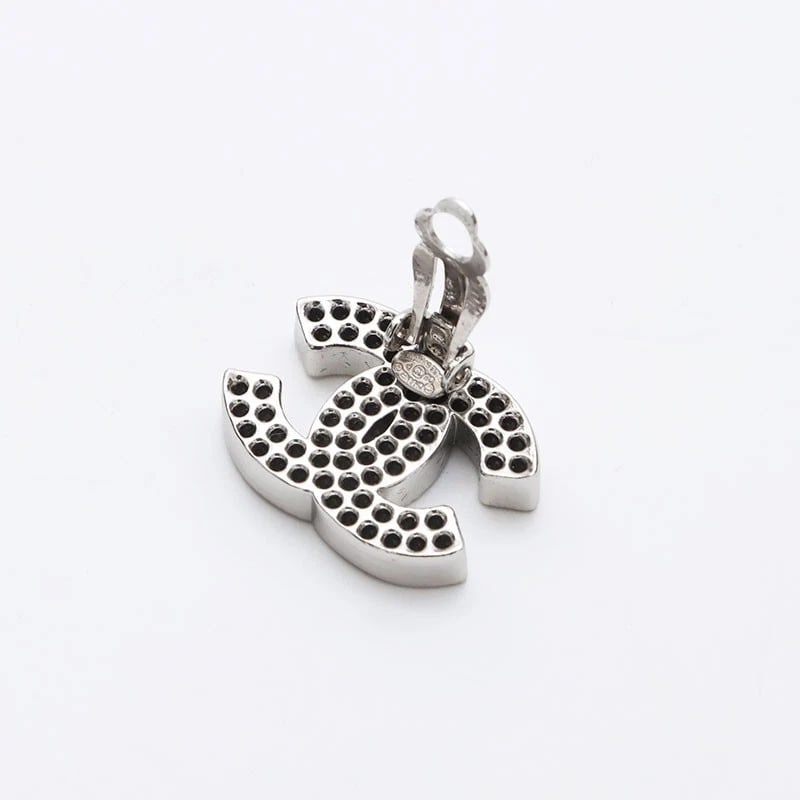 CHANEL COCO MARK PUNCHING SILVER EARRINGS - 6