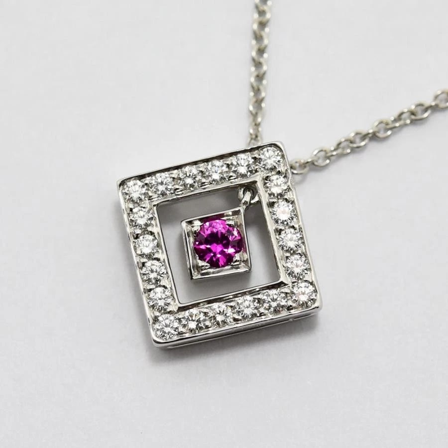 TIFFANY & CO. OPEN SQUARE SAPPHIRE DIAMOND NECKLACE: Tiffany & Co. Open Square Sapphire Diamond Necklace Brand: Tiffany & Co. Type/Style: Necklace Material: Metal Purity PT950, Metal Platinum, Main Stone/Creation Natural Color: Platinum Size: