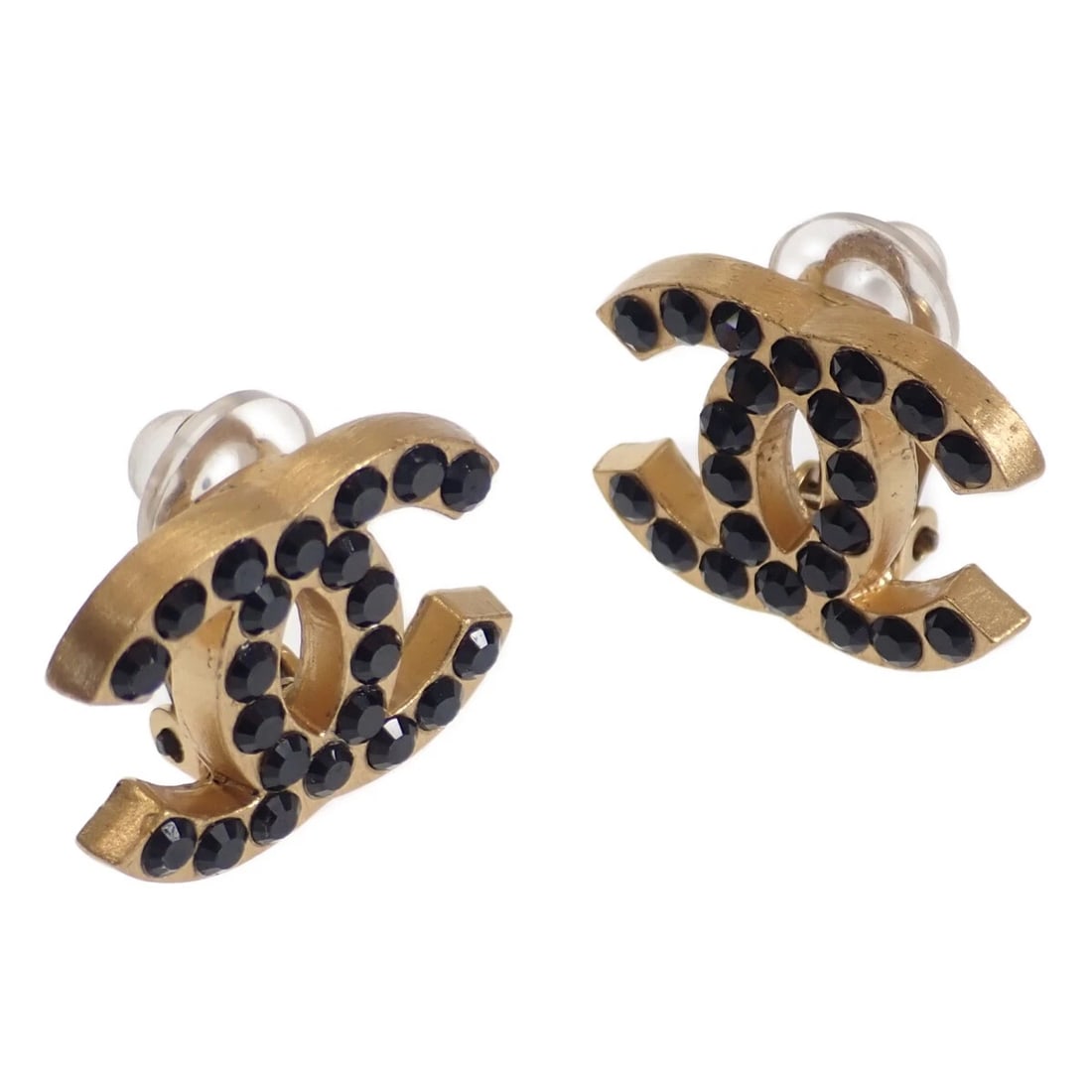CHANEL COCO MARK METAL WITH RHINESTONES GOLD EARRINGS: Chanel Coco Mark Metal with Rhinestones Gold Earrings Brand: Chanel Type/Style: Earrings Material: Metal Purity , Metal Rhinestone, Color: Black Size: Width: approx. 20.7mm x Height: approx. 15.5m