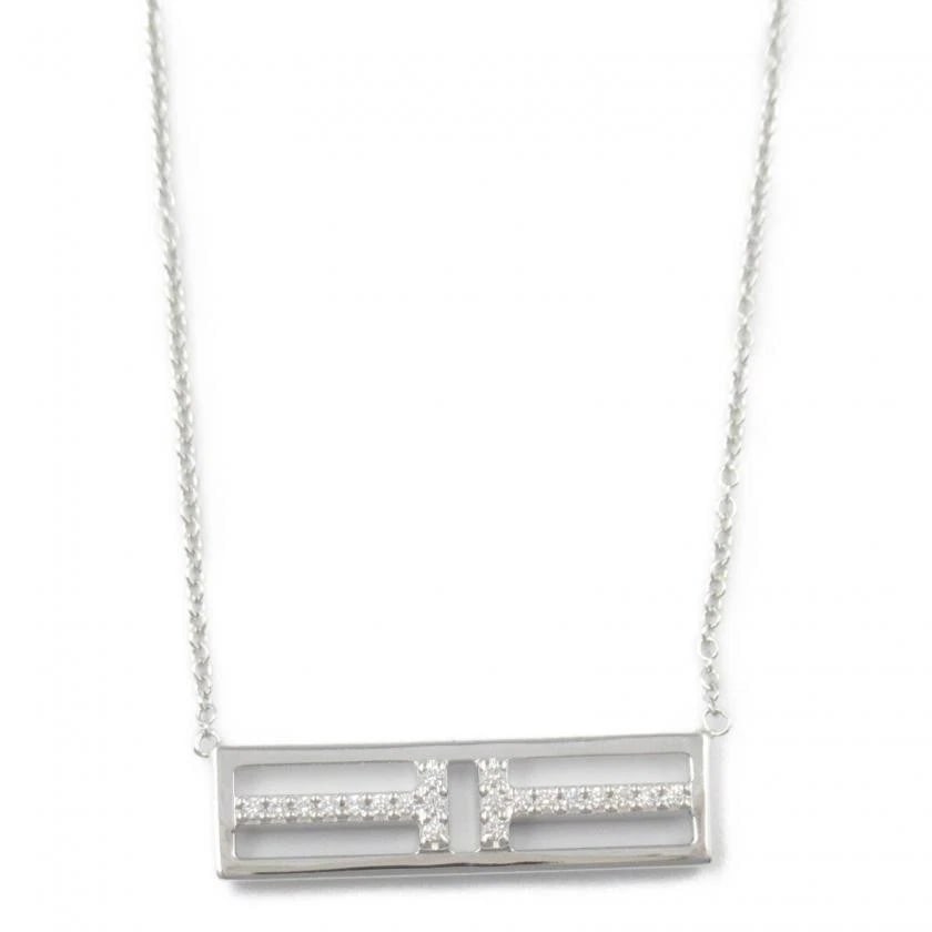 TIFFANY & CO. T TWO BAR K18WG DIAMOND NECKLACE: Tiffany & Co. T Two Bar K18WG Diamond Necklace Brand: Tiffany & Co. Type/Style: Necklace Material: Metal Purity K18, Metal White Gold, Main Stone/Creation Natural Color: White Gold Size: Length: 3