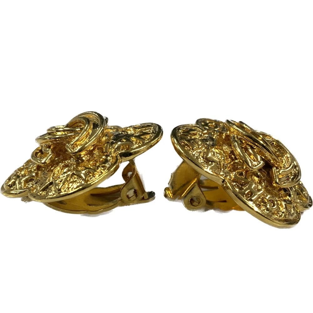 CHANEL COCO MARK 95A GOLD FLOWER MOTIF EARRINGS (1 of 6)
