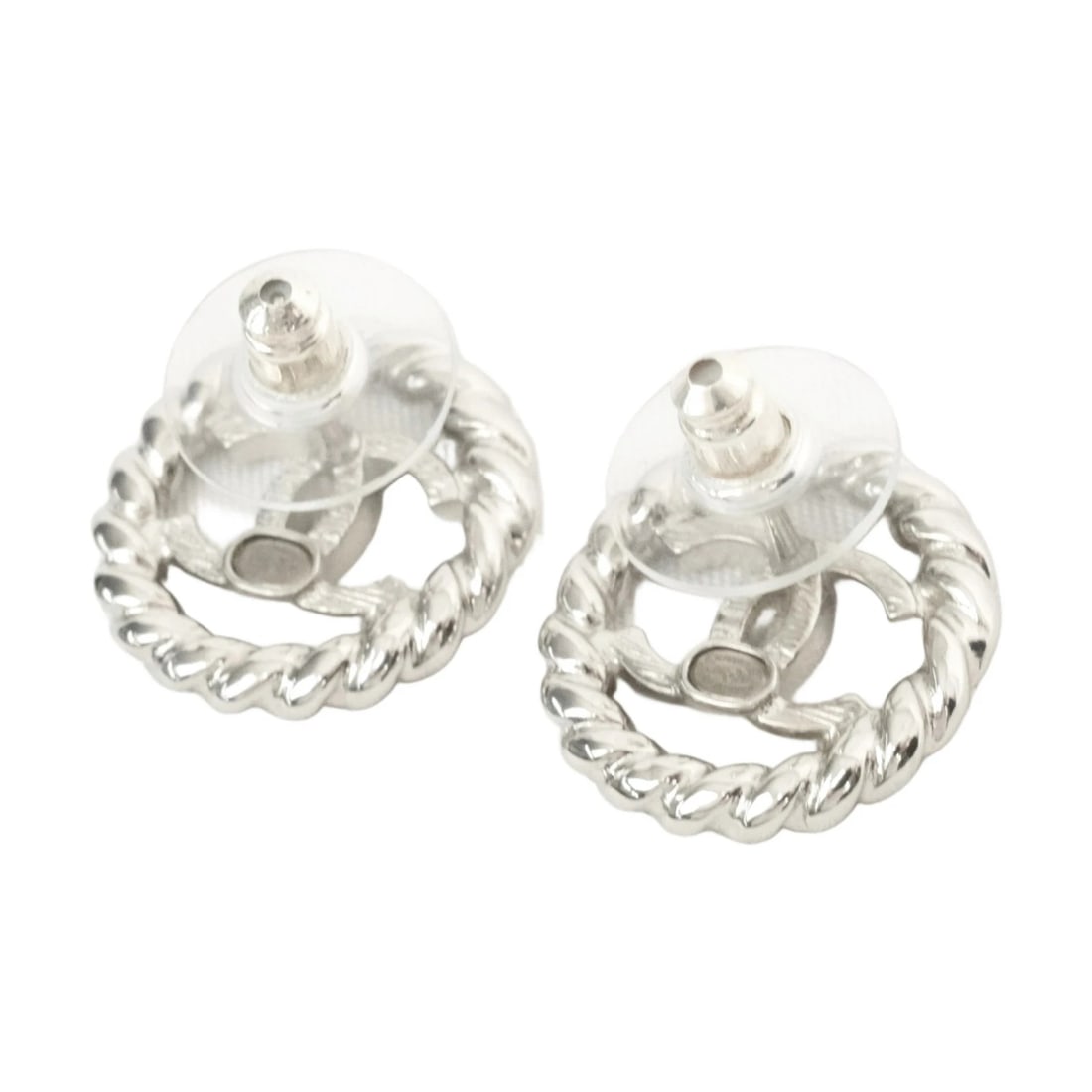 CHANEL COCO MARK SILVER METAL EARRINGS (1 of 5)