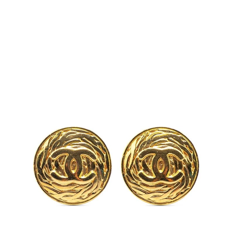 CHANEL COCO MARK ROUND GOLD PLATED EARRINGS (1 of 2)