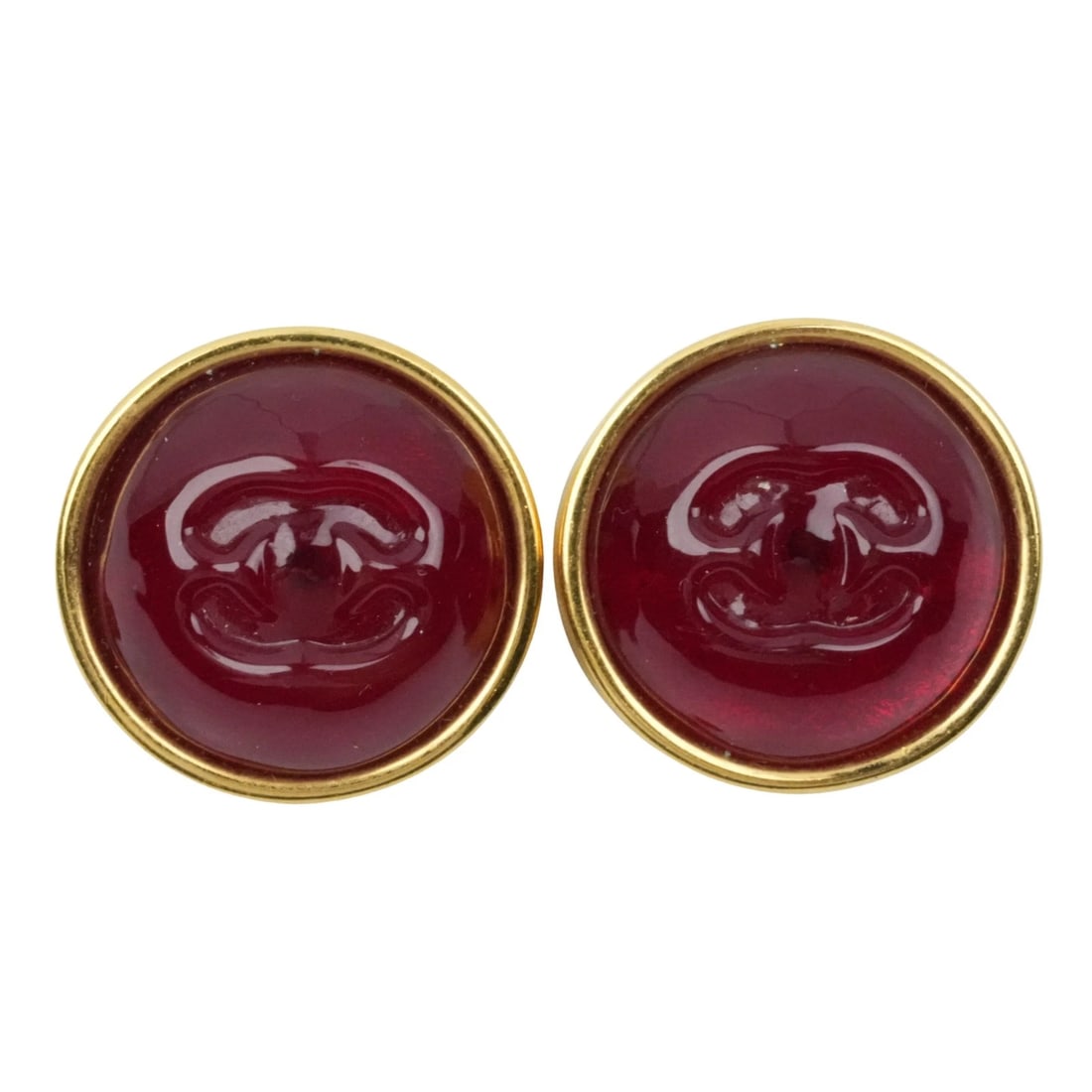 CHANEL COCO MARK GOLD RED EARRINGS (1 of 2)