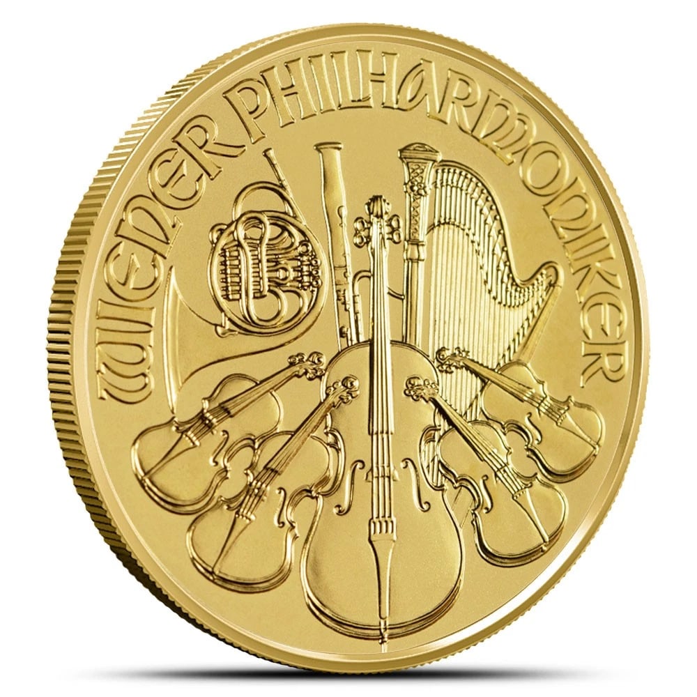 1/4 OZ AUSTRIAN GOLD PHILHARMONIC COIN: 1/4 oz Austrian Gold Philharmonic Coin Brand: Austrian Mint Year: Random Denomination: None Fineness: 0.9999 Country of Origin: Austria Accessories: None Accessories Notice: When purchasing