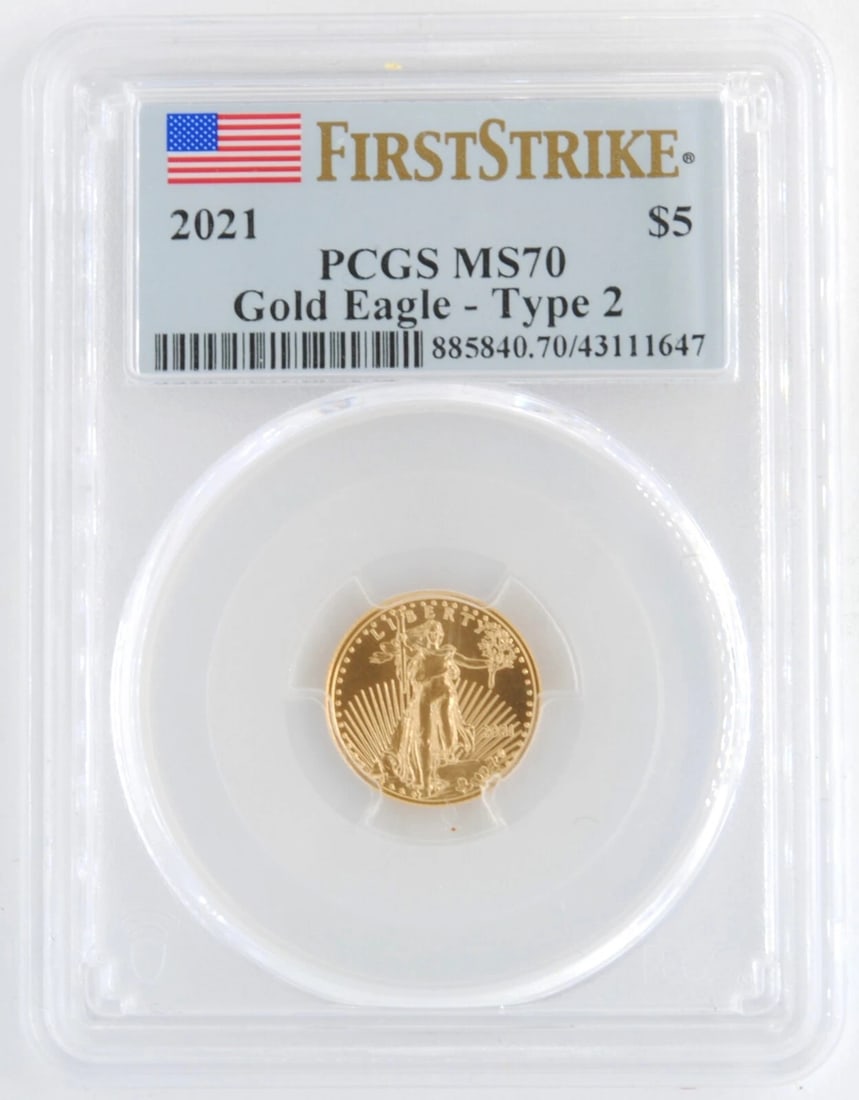 US 2021 AMERICAN GOLD EAGLE TYPE 2 $5 1/10TH OUNCE GOLD COIN (1 of 2)