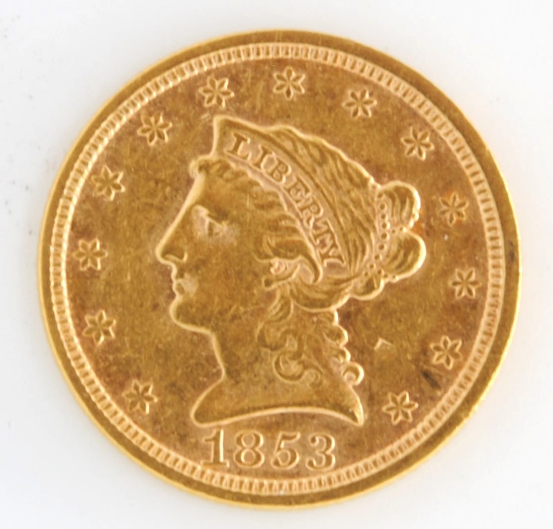 UNITED STATES 1853 LIBERTY HEAD $2.50 .900 FINE GOLD (1 of 2)