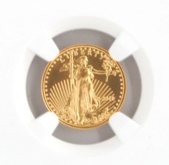 UNITED STATES 2016 $5 1/10TH OUNCE GOLD EAGLE COIN: United States 2016 $5 1/10th Ounce Gold Eagle Coin Brand: Philadelphia Year: 2016 Denomination: None Fineness: 0.9167 Country of Origin: United States Accessories: None Accessories Notice: