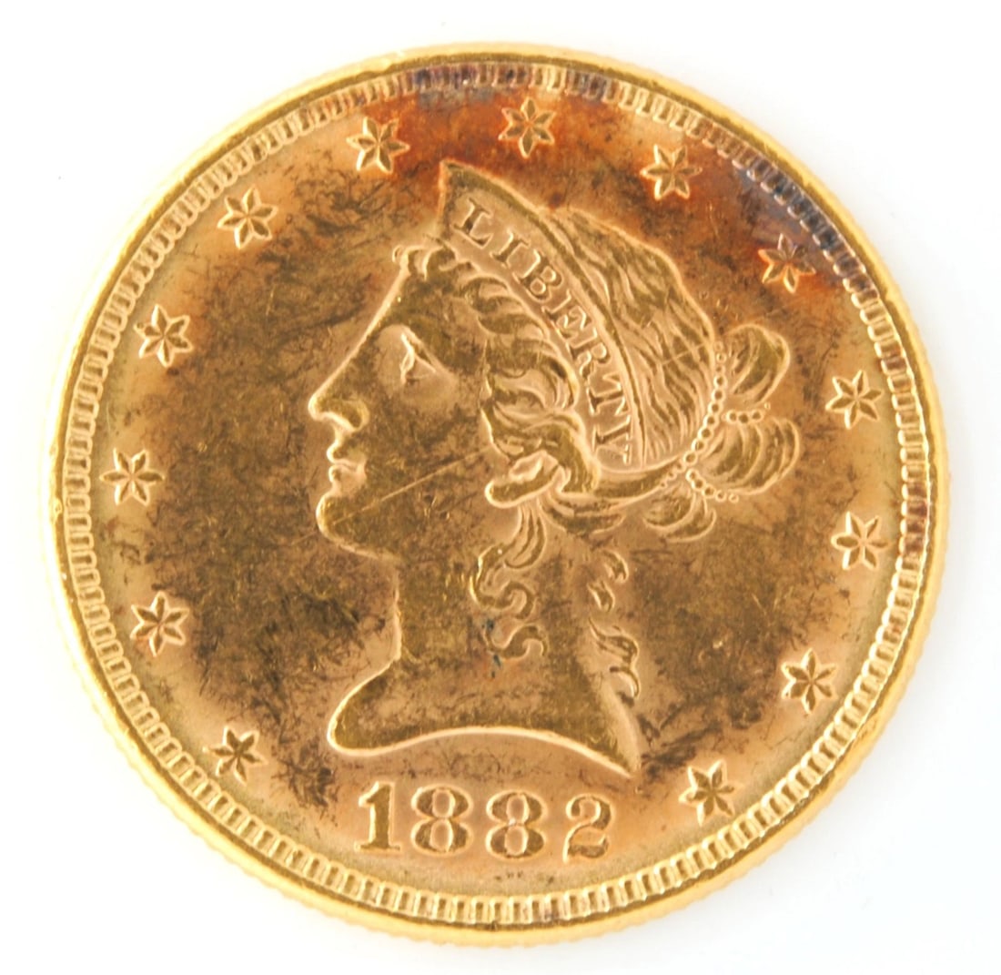 UNITED STATES 1882 $10 LIBERTY HEAD EAGLE .900 FINE GOLD COIN (1 of 2)