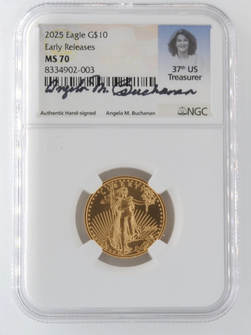 US 2025 EARLY RELEASES TREASURER $10 AMERICAN: US 2025 Early Releases Treasurer $10 American Brand: None Year: 2025 Denomination: $10 Fineness: None Country of Origin: United States Accessories: None Accessories Notice: When purchasing